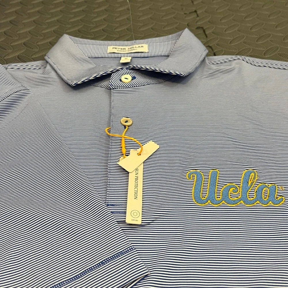 Peter Millar Polo Mens Medium Blue UCLA Bruins Striped Summer Comfort ME0CEK11S